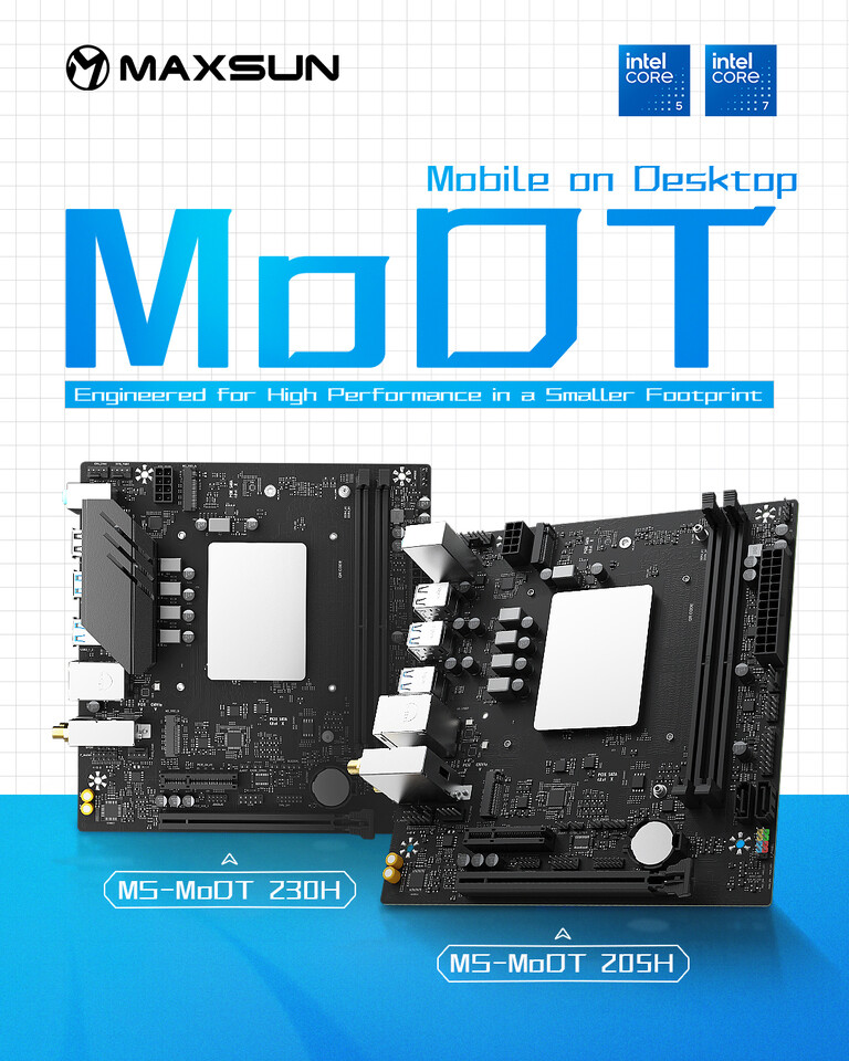 MaxSun Launches MS-MoDT 230H/205H D4 WIFI Motherboards Featuring Intel Core H-Series CPUs